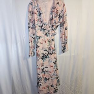 Classy Floral Midi Wrap Dress